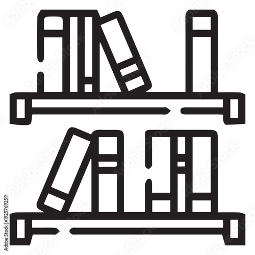 Detailed line icon of a two-tier bookshelf filled with various books, perfect for library and education themes