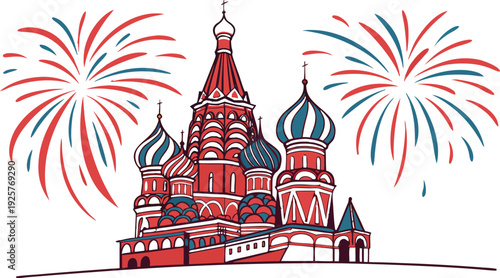 Saint Basil's Cathedral Moscow Russia Fireworks Display