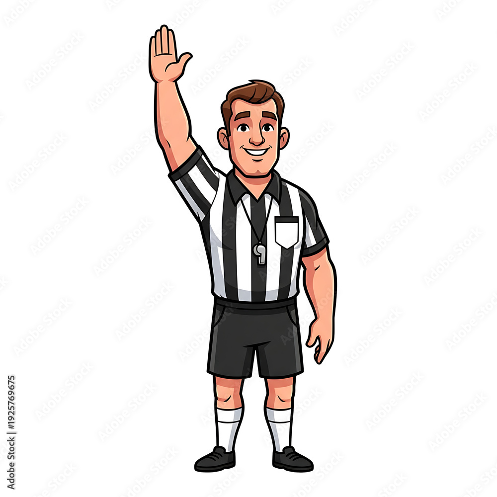 Obraz premium A smiling cartoon referee waving his hand on transparent background