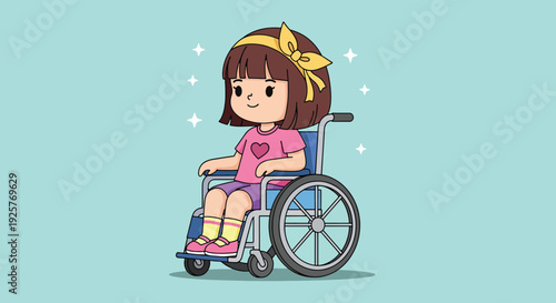 Cute little girl with a disability sitting in a wheelchair.