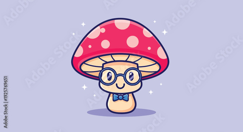 Cute Mushroom Character with Glasses and Bow Tie.