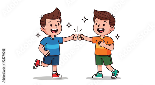 Two happy boys doing a fist bump celebrating friendship and success.
