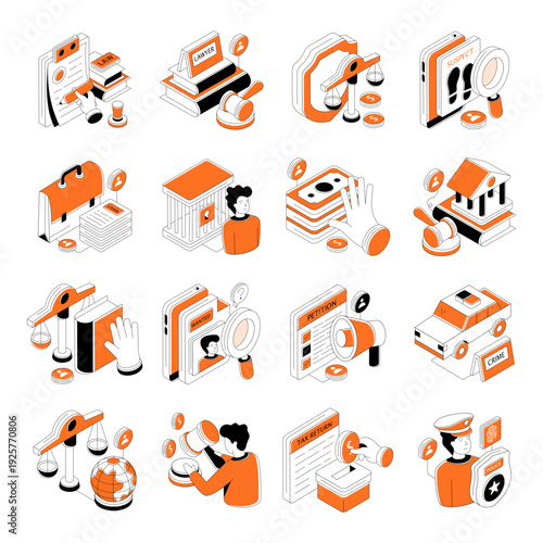 Set of Law Isometric Illustrations 