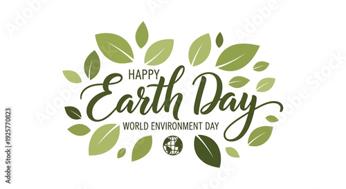 Earth Day icon set with leaves and globe