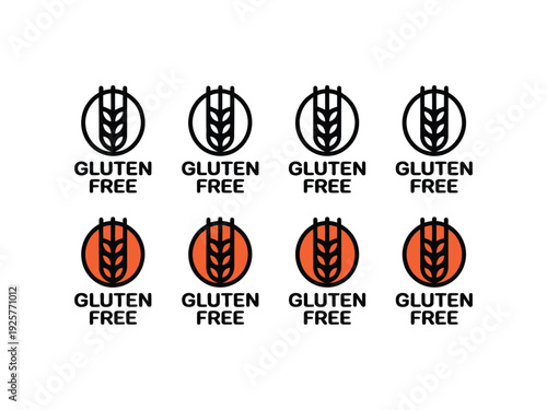 Gluten free labels show wheat icons in black.