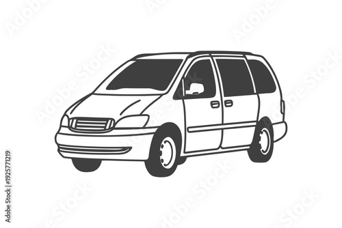 Minivan line art illustration. Van icon isolated on white background. 