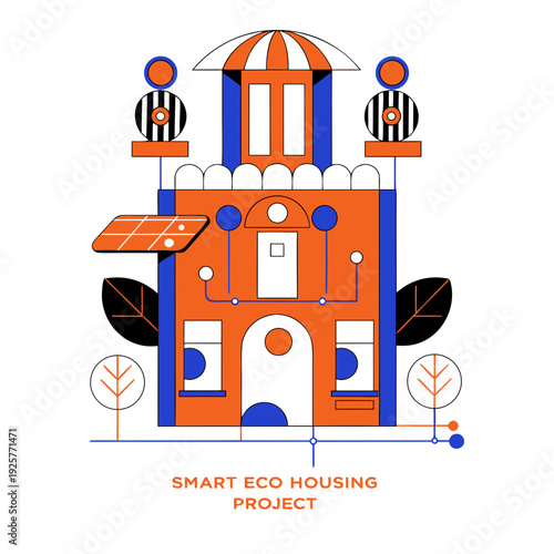 Smart eco house with solar panel and sustainable design elements