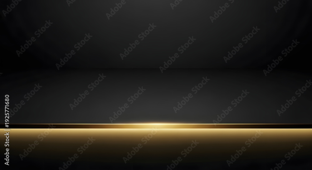 Obraz premium Golden light illuminating a dark studio, creating a dramatic and luxurious atmosphere for product display