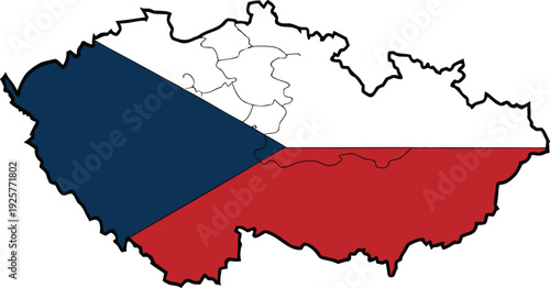 Czech republic map filled with flag colors blue
