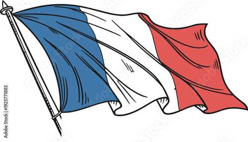 French flag waving on pole blue white red tricolor