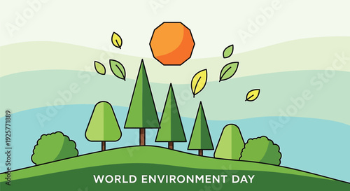 World Environment Day illustration with trees and leaves