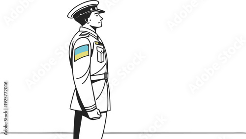 Kazakhstan soldier in white uniform with ukrainian flag patch military uniform