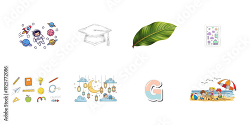 Colorful and symbols on Batch 26 isolated on a transparent background space education