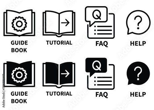 Help Center Support Icons – FAQ Tutorial Guide UI Vector Set