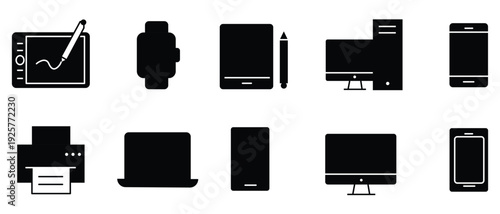 Electronic Devices Icons – Computer Phone Gadget Silhouette Vector Set