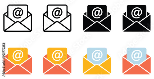 Email and message icon collection, vector mail symbols with envelope, digital communication, and notification signs, ideal for web design