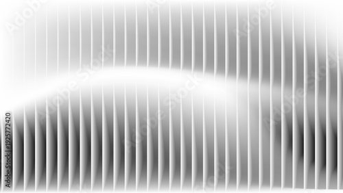 Reeded glass with black and white gradient. Ribbed glass background with refraction effect. Abstract vector background