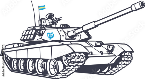 Ukrainian tank with blue and yellow flag silhouette military vehicle armored ukraine