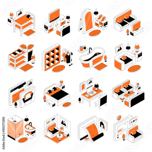 Set of Home Interior Isometric Illustrations 