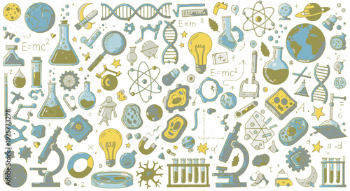 Collection of Science and Laboratory Icons and Symbols.
