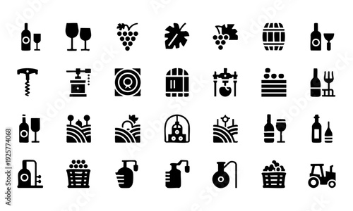 Minimal winery icon pack with wine production and tasting symbols vector illustration, easily editable.