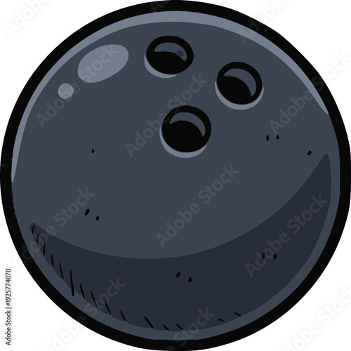 vector of a bowling ball with shades of gray simulating outlines and internal fills in a hand drawn style for recreation and sports design