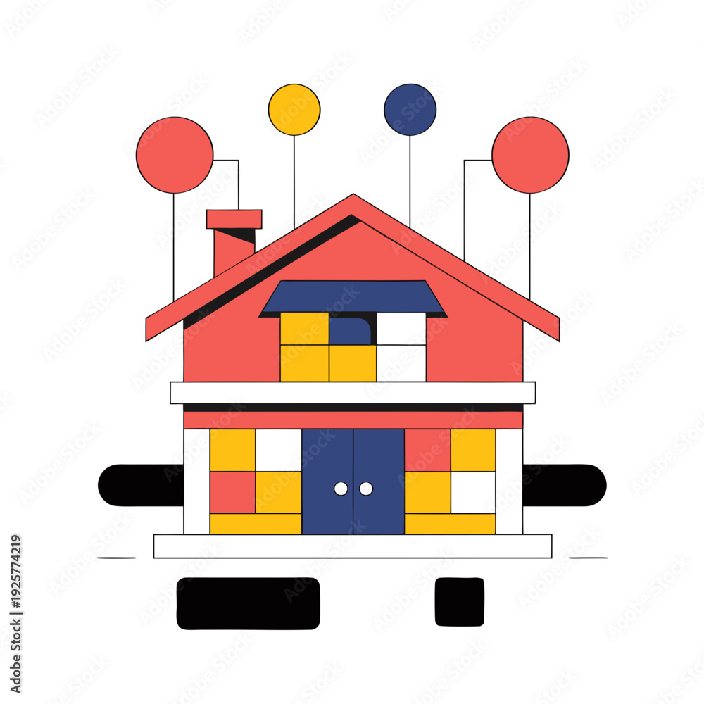 Fototapeta premium A colorful cartoon house with balloons