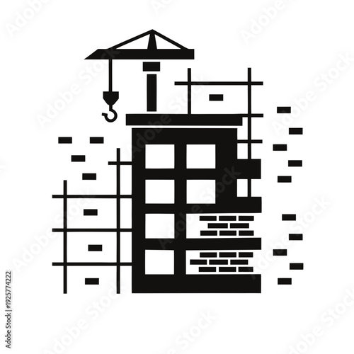 A black and white image of a building with an umbrella