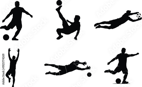 Dynamic football player silhouettes in action soccer and american football