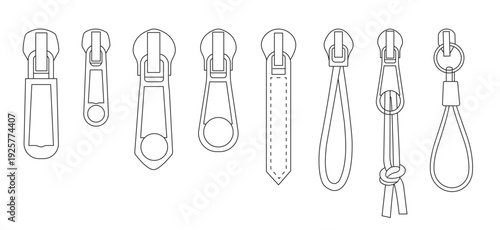 Zipper Slider Pull Tab Collection Outline Vector   for sewing and garment accessories