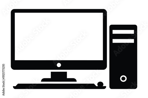Desktop Computer, Keyboard, Mouse Silhouette Icon