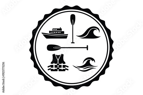 Water Sports Icons: Boat, Paddle, Waves, Life Vest