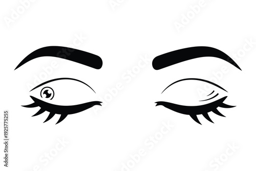 Woman's Eyes Silhouette: Open and Winking with Lashes