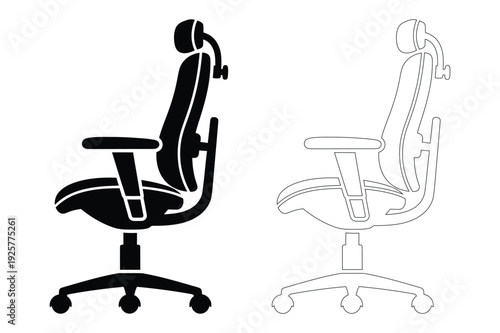 Black and White Ergonomic Office Chair Silhouettes Vector Art