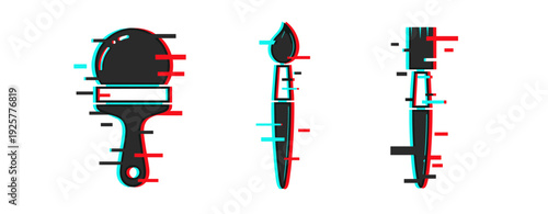 Glitch art: vibrant paintbrushes in red and blue distortion effect