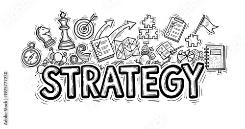 Sketchy business strategy concept with chess symbolism and puzzle elements