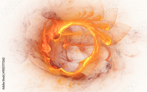 Abstract 3d rendering illustration of fiery orange explosion with glowing Light and smoke texture background