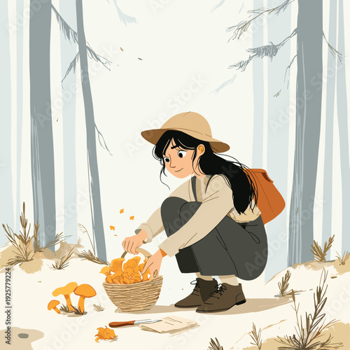 Hiker Collecting Wild Mushrooms in Forest
