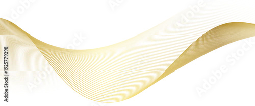 Luxury abstract gold wavy line pattern (guilloche curves) with copy space. Elegant golden color smooth gradient on white background. Premium vector striped texture for banner, business backdrop.
