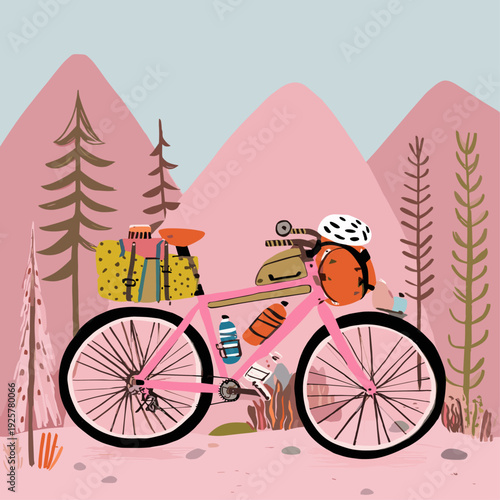 Loaded Bikepacking Bicycle on Mountain Trail