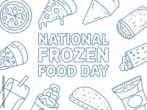 Frozen food day greeting with food doodles.