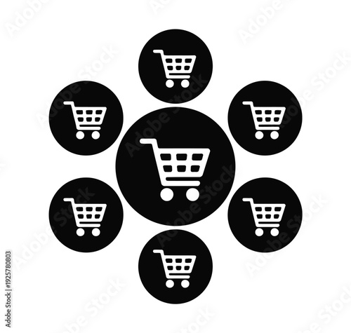 Multiple shopping carts form a central retail.