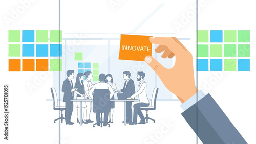 Team collaboration and innovation concept in a modern office space