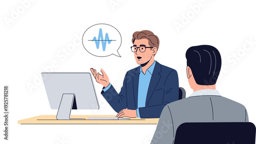 Business meeting discussion with speech illustration in modern style