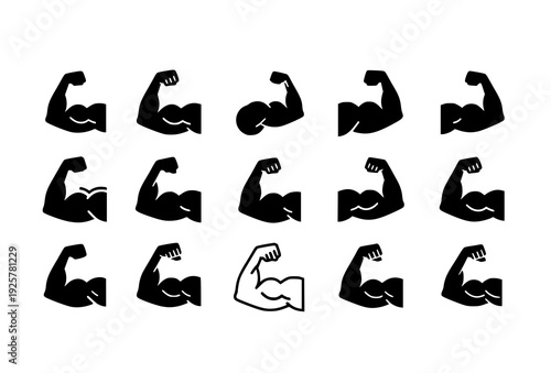 Flexing Arm Line Art Icon Set Modern Monoline Strength and Gym Symbols