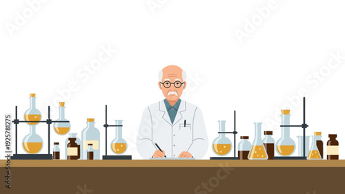 Scientist in laboratory with chemistry equipment