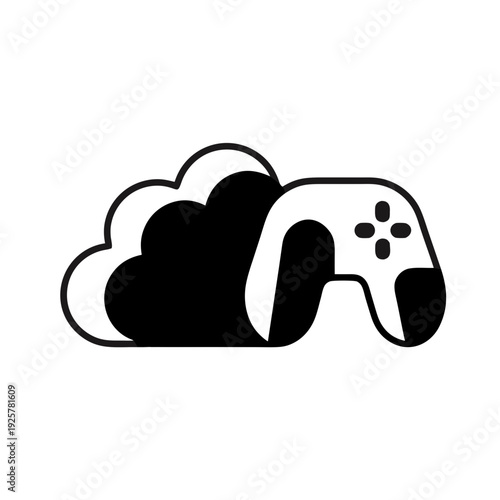 A black and white drawing of a video game controller next to a cloud
