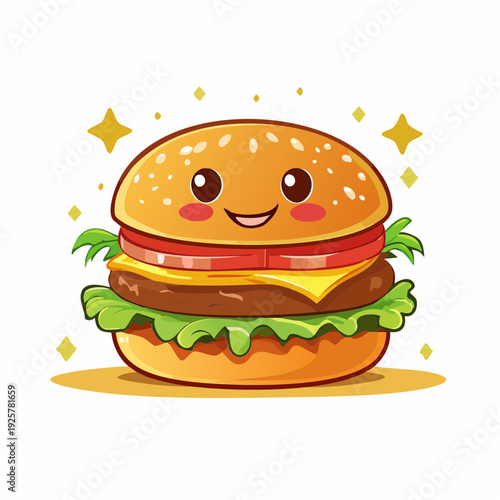 Cartoon Burger with Happy Facial Expression.