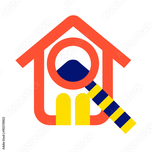 A house with a magnifying glass and a fire hose