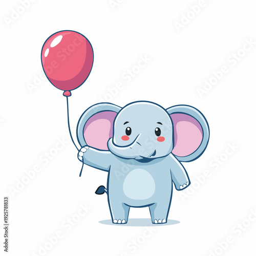 Cartoon Elephant Holding Red Balloon.